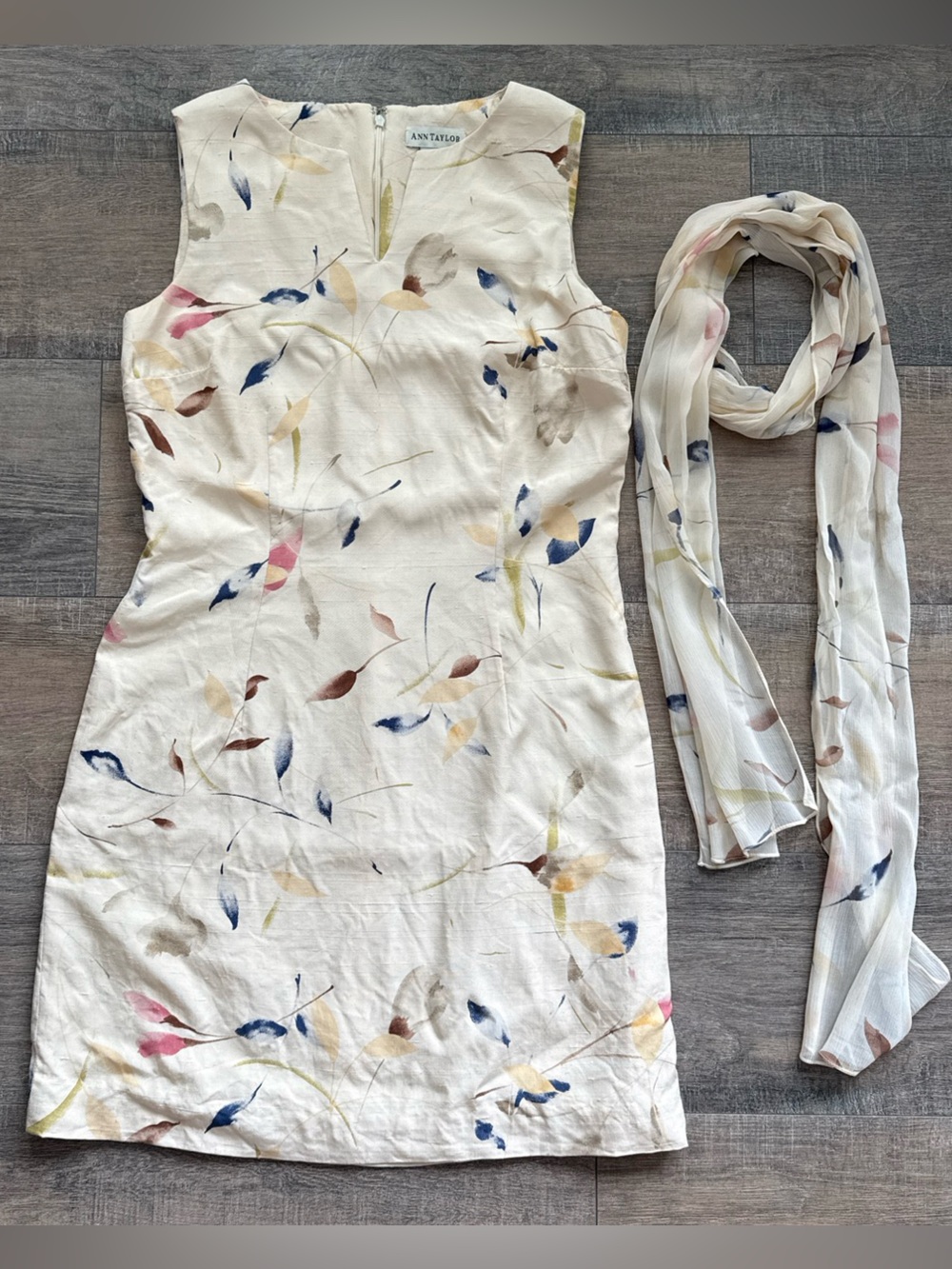 Vintage 90s Ann Taylor 100% Silk Floral Shift Dress & Scarf
